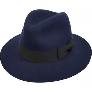 Navy Wool felt womens hat packable adjustable fedora winter soft